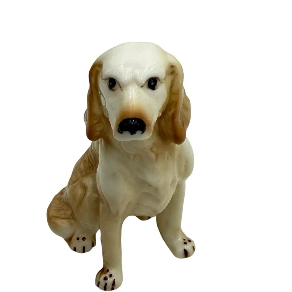 Vintage Springer Spaniel Dog Figurine Bone China Japan Hunting Bird Brown White